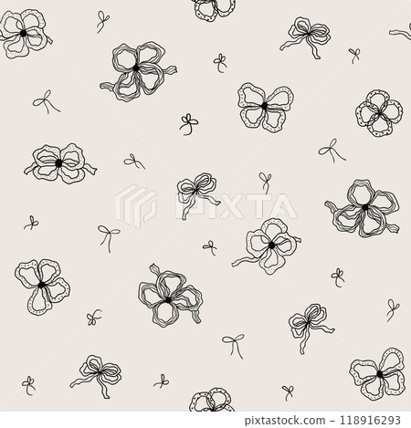 Black lace bows and ribbon seamless pattern. Cute vector bow knots repeat background, print. Black lace bows and ribbon seamless pattern. Cute vector bow knots repeat background, print. 118916293