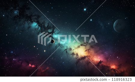 Outer space and stars, dark blue cosmic abstract background. 118916323