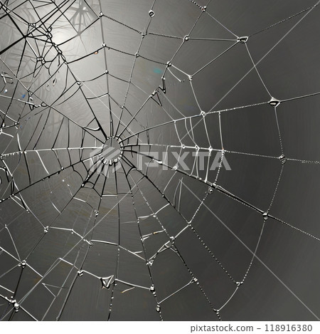 Spider web on a grey background. 118916380