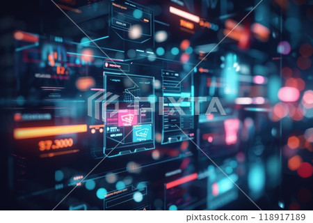 Futuristic Online Shopping Interface with Holographic Black Friday Deals for Digital Marketing 118917189