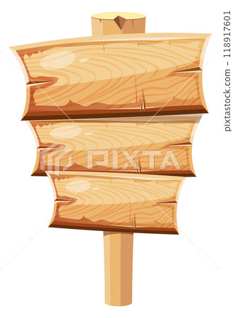 Wooden signpost. Cartoon board template. Empty panel Wooden signpost. Cartoon board template. Empty panel 118917601
