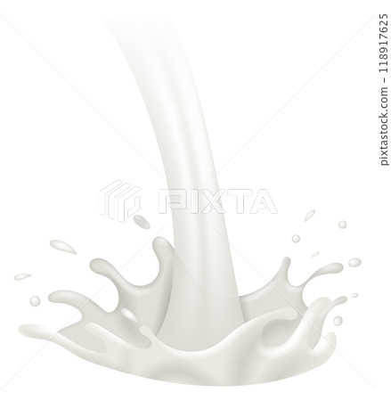 Milk splash. Realistic white liquid. Yogurt flow 118917625