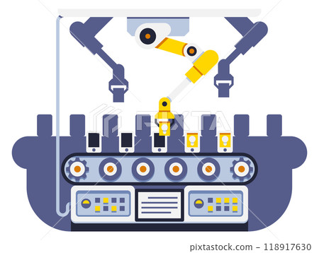 Smartphone production line on automatic manufacture with robotic arm working Smartphone production line on automatic manufacture with robotic arm working 118917630