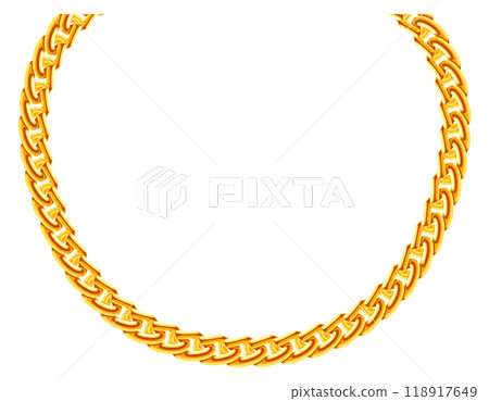 Round golden chain hanging. Precious jewelry necklace 118917649