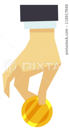 Golden coin in businessman hand. Investment color icon 118917698