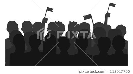 Crowd black silhouettes. people waving flags Crowd black silhouettes. people waving flags 118917700