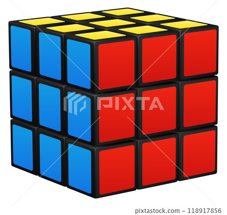 Logic puzzle cube. Colorful rotating toy icon Logic puzzle cube. Colorful rotating toy icon 118917856
