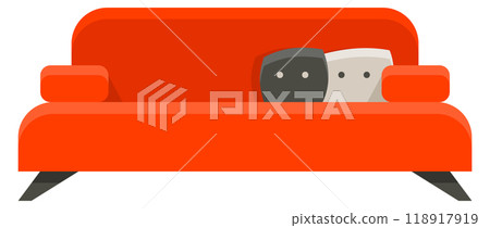 Red sofa color icon. Soft cushion couch 118917919