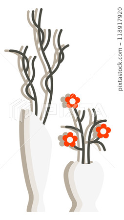 Floor vases with flowers. Home decoration color icon 118917920