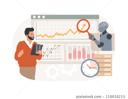Real-Time Data Analysis with AI abstract concept vector illustration. Real-Time Data Analysis with AI abstract concept vector illustration. 118918213