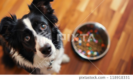 Curious Border Collie Solving Puzzle Feeder Challenge with Intelligence and Focus 118918331
