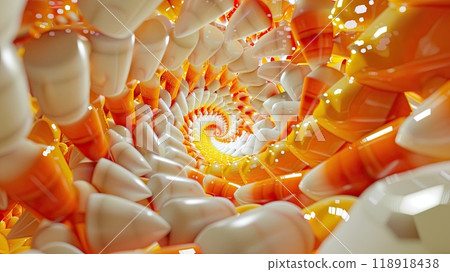 Mesmerizing 3D Pattern in Vibrant Orange, Yellow, and White Colors 118918438