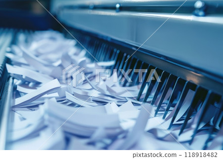 Close-up of Sharp Teeth Ready to Dispose Sensitive Information Under Office Lighting 118918482