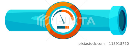 Pipe with pressure gauge. Industrial metal pipeline element 118918730
