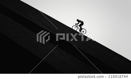 Abstract Cyclist Ascending Steep Hill - Minimalist Composition Emphasizing Effort and Determination 118918744