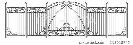 Decorative classic fence forgery. Iron park gates 118918745