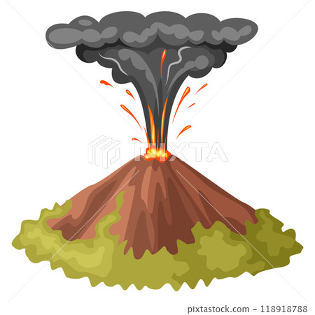 Volcano explosion cartoon icon. Hot lava and black smoke effect 118918788