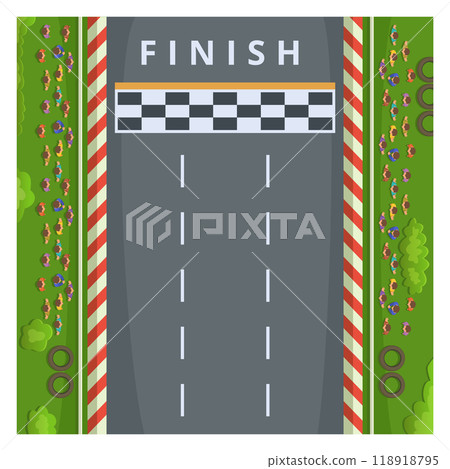 Finish line top view. Race track road Finish line top view. Race track road 118918795