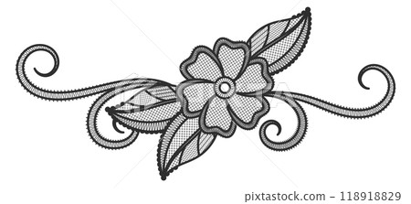 Lace flower element. Black textile ornate embroidery 118918829