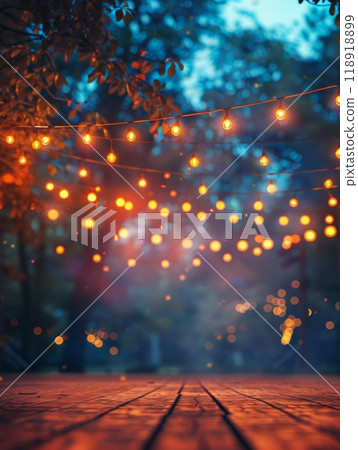 A forest scene with lights hanging from the trees 118918899
