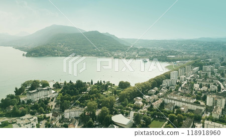 Aerial shot of the town of Annecy and the lake, France Aerial shot of the town of Annecy and the lake, France 118918960