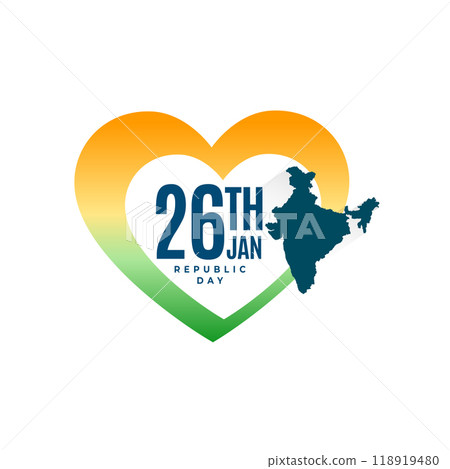 happy republic day tricolor heart with indian map silhouette 118919480