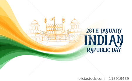 happy republic day of india banner with red fort sketch 118919489