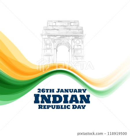 wavy indian flag with india gate sketch for republic day wavy indian flag with india gate sketch for republic day 118919500