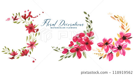 collection of watercolor flower florals set collection of watercolor flower florals set 118919562