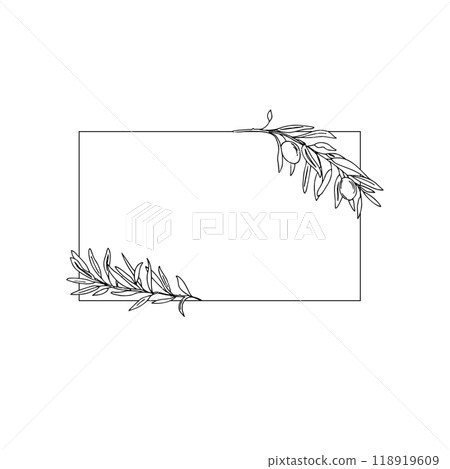 Olive rectangular, square Frame. Hand drawn Olive Branches and Fruits. Vector illustration for Logos and stationery. 118919609