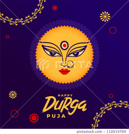 decorative happy durga puja holiday card with maa durga face design vector illustration decorative happy durga puja holiday card with maa durga face design vector illustration 118919769