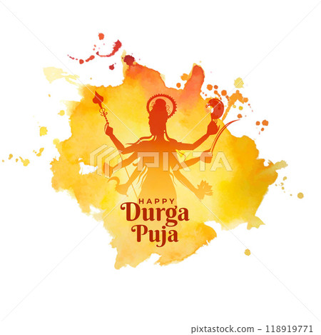 indian festival durga pooja watercolor greeting card design 118919771