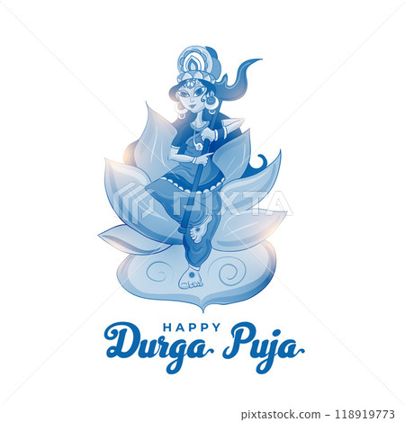 shiny durga pooja greeting background with elegant goddess design 118919773