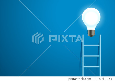 clean step ladder reaches to glowing light bulb represent idea concept vector illustration clean step ladder reaches to glowing light bulb represent idea concept vector illustration 118919934