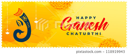 traditional lord ganesha chaturthi yellow banner traditional lord ganesha chaturthi yellow banner 118919943