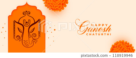 indian festival ganesh chaturthi banner with floral design indian festival ganesh chaturthi banner with floral design 118919946