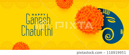 decorative ganesh chaturthi yellow banner with floral design decorative ganesh chaturthi yellow banner with floral design 118919951