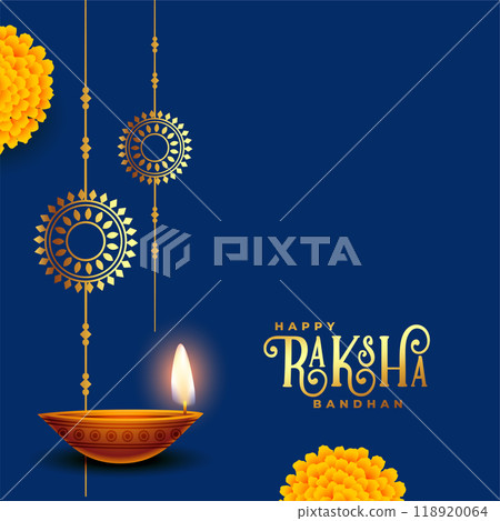 elegant raksha bandhan festival wishes card in blue background 118920064