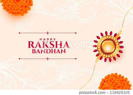 happy raksha bandhan greeting card template with floral and rakhi design 118920105