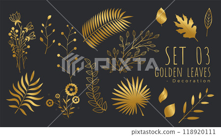 big set of luxury golden leaves for decoration 118920111