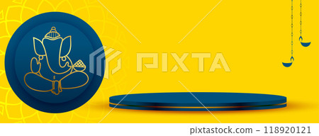 golden lord ganesha for ganesh chaturthi festival banner with 3d podium design 118920121