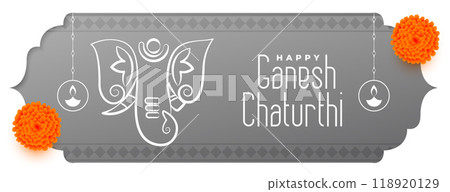 indian festival ganesh chaturthi celebration grey banner 118920129