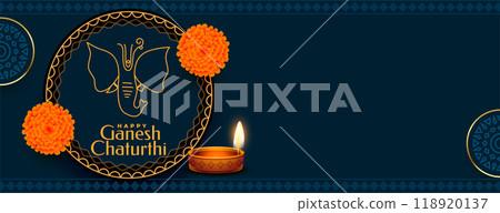 beautiful ganesh chaturthi festival banner with realistic diya design beautiful ganesh chaturthi festival banner with realistic diya design 118920137