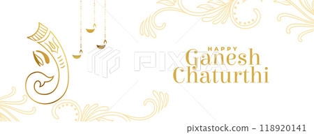 indian festival ganesh chaturthi banner in golden design 118920141