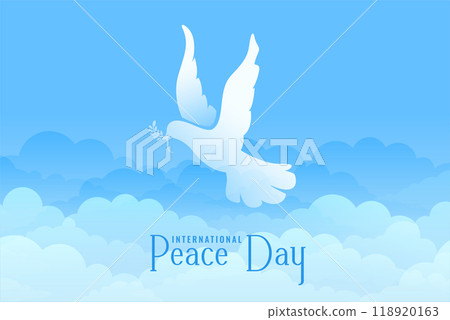 International day of peace background with blue sky, pigeon vector illustration 118920163