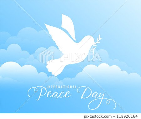 International peace day background with blue sky and dove in paper style vector illustration 118920164