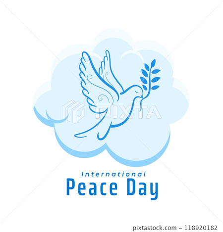 decorative peace day wishes card with dove in cloudy design vector illustration 118920182