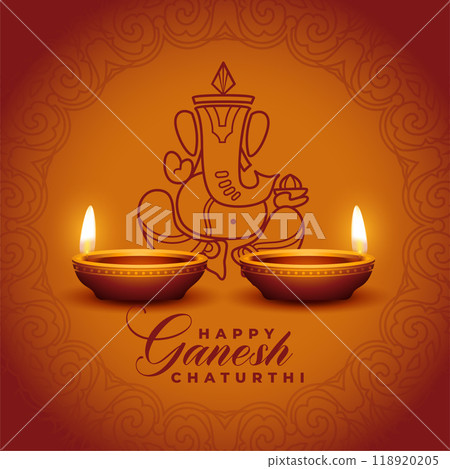 indian festival ganesh chaturthi holiday greeting with realistic diya indian festival ganesh chaturthi holiday greeting with realistic diya 118920205