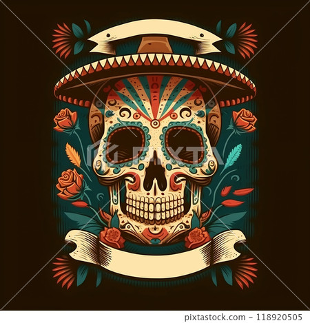 A lovely illustration of the Mexican festival known Day of the Dead. Template vibrant skulls Catrina 118920505