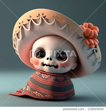 3D little Catrina character of the Mexican festival known Day of the Dead. makeup traditional mexico 118920859